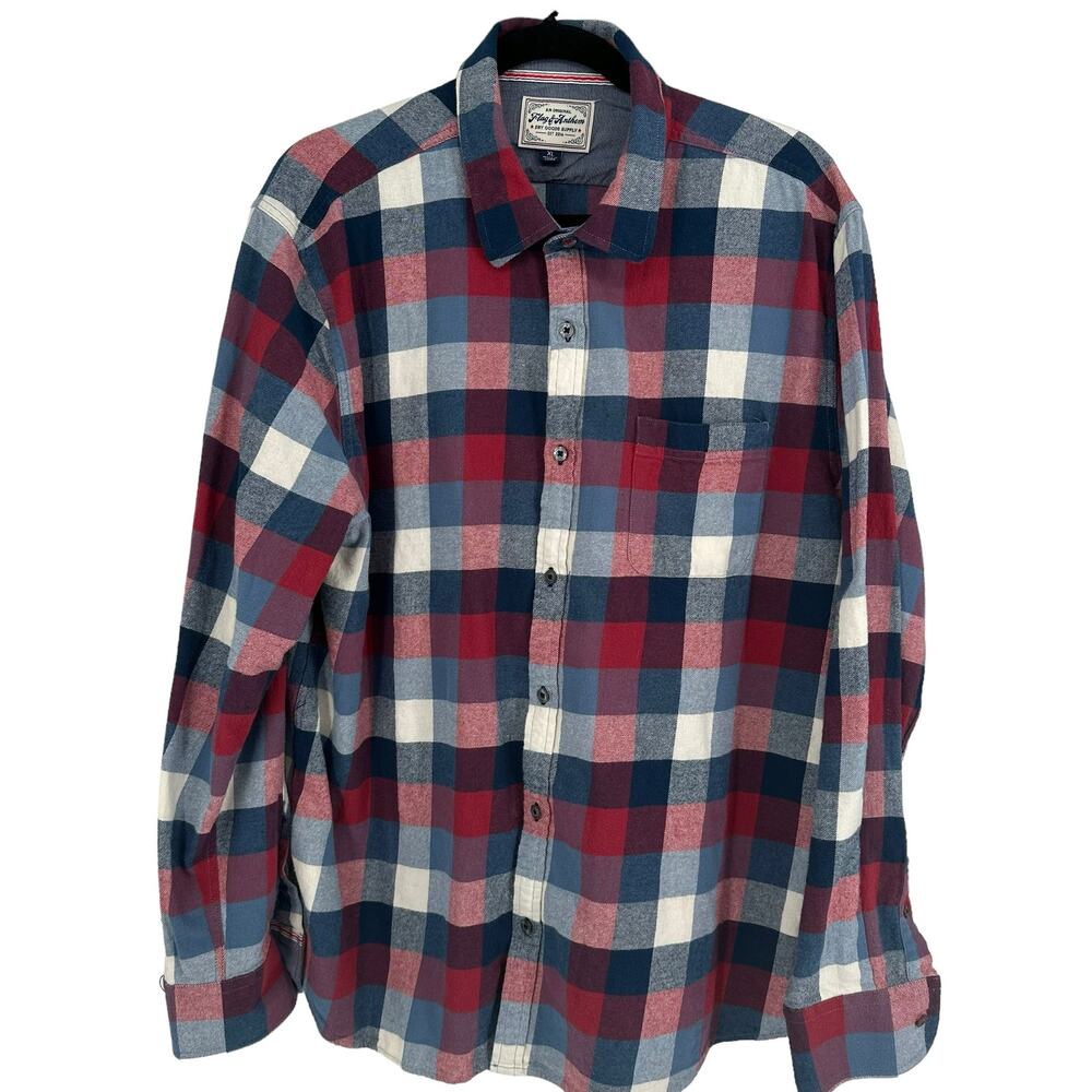 Flag & Anthem Red Blue Plaid Button Down Flannel Shirt XL